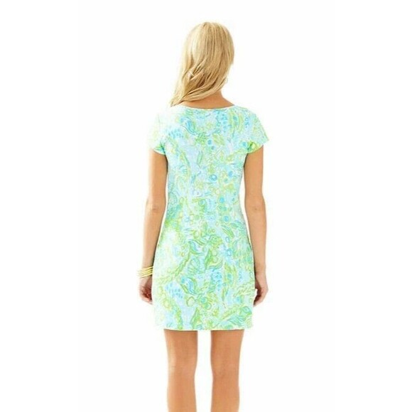 Lilly Pulitzer Harper Embellished T Shirt Dress Green Blue Pastel Linen Blend S - Picture 3 of 11